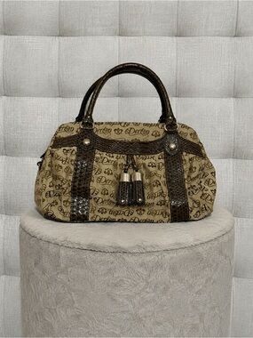 Vintage Dereon Tan Canvas Satchel with Brown Textured Trim